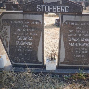 STOFBERG Christiaan Marthinus 1921-1986 &amp; Susara Susanna 1916-1986