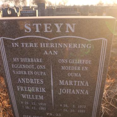 STEYN Andries Frederik Willem 1910-1982 &amp; Martina Johanna 1912-1995