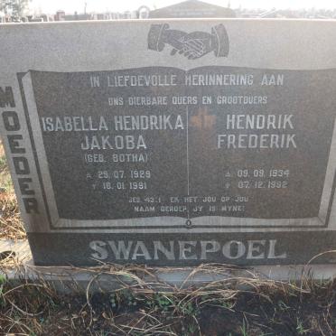 SWANEPOEL Hendrik Frederik 1934-1992 &amp; Isabella Hendrina Jakoba BOTHA 1929-1991