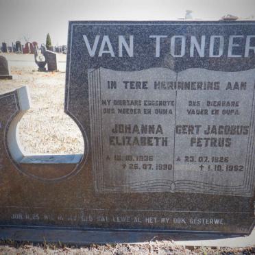 TONDER Gert Jacobus Petrus, van 1926-1992 &amp; Johanna Elizabeth 1936-1990