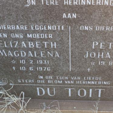 TOIT Petrus Johannes, du 1929- &amp; Elizabeth Magdalena 1931-1976