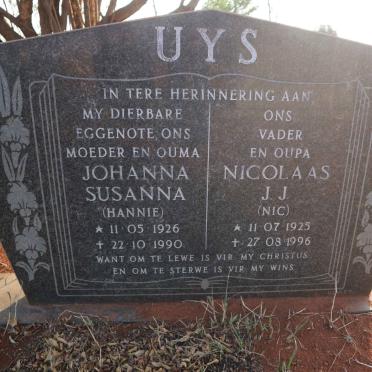 UYS Nicolaas J.J. 1925-1996 &amp; Johanna Susanna 1926-1990