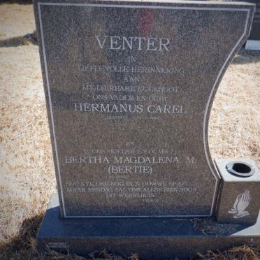 VENTER Hermanus Carel 1935-1999 &amp; Bertha Magdalena M. 1937-