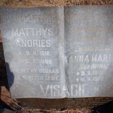 VISAGIE Matthys Andries 1912-1988 &amp; Anna Maria BOTHA 1918-1973