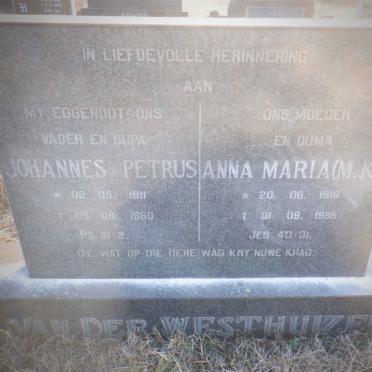 WESTHUIZEN Johannes Petrus, van der 1911-1980 &amp; Anna Maria M.K. 1916-1989