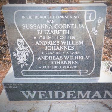 WEIDEMAN Andries Willem Johannes 1942-2018 &amp; Sussanna Cornelia Elizabeth 1944-1996