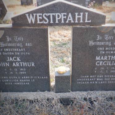 WESTPFAHL Jack John Arthur 1915-1984 &amp; Martha Cecilia 1921-1993