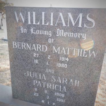 WILLIAMS Bernard Matthew 1914-1980 &amp; Julia Sarah Patricia 1908-1991