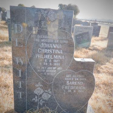 WITT Barend Frederick, de 1924- &amp; Johanna Christina Wilhelmina 1927-1995