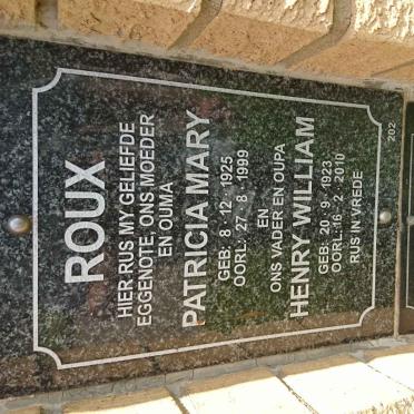 ROUX Henry William 1923-2010 &amp; Patricia Mary 1925-1999