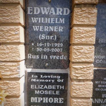 EDWARD Wilhelm Werner 1929-2007 :: MPHORE Elizabeth Mosele 1958-2019 