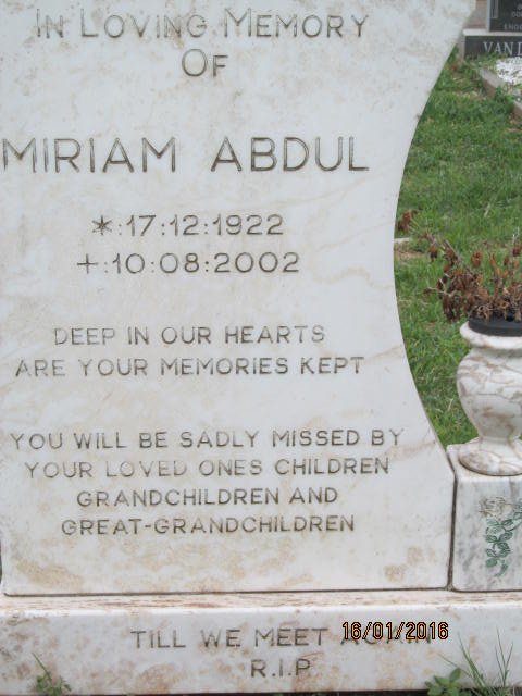 ABDUL Miriam 1922-2002