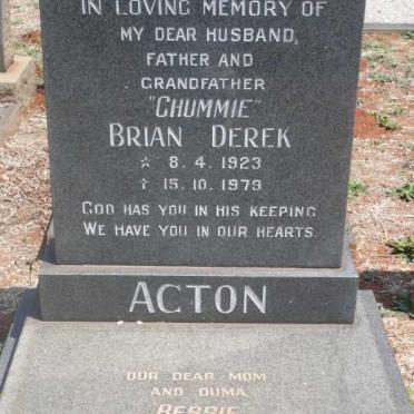 ACTON Brian Derek 1923-1979 &amp; Margaretha Albertha SMUTS 1914-1989