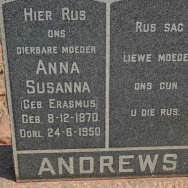 ANDREWS Anna Susanna nee ERASMUS 1870-1950