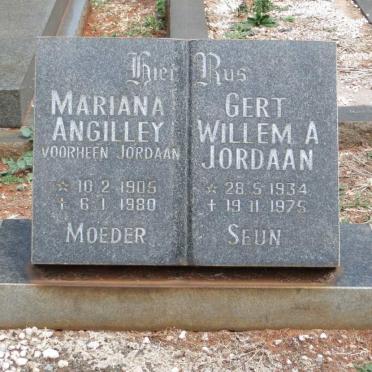 ANGILLEY Mariana voorheen JORDAAN 1905-1980 :: JORDAAN Gert Willem A. 1934-1975