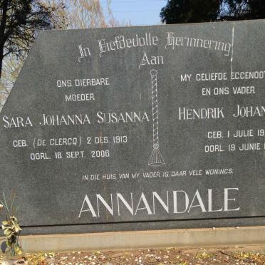 ANNANDALE Hendrik Johannes 1907-1964 &amp; Sara Johanna Susanna DE CLERCQ 1913-2006