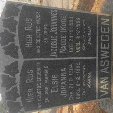 ASWEGEN Jacobus Johannes Naude, van 1903-1966 &amp; Elsie Johanna 1904-1962