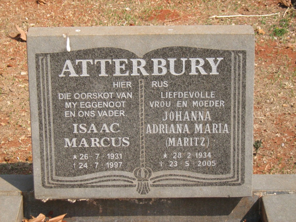 ATTERBURY Isaac Marcus 1931-1997 &amp; Johanna Adriana Maria MARITZ 1934-2005