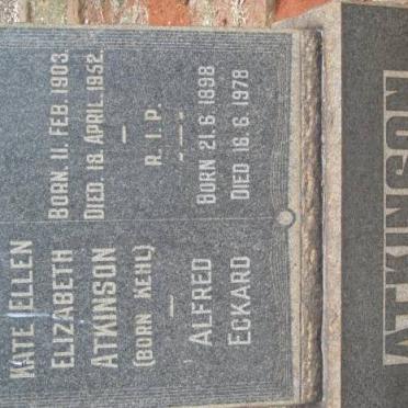 ATKINSON Alfred Eckard 1898-1978 &amp; Kate Ellen Elizabeth KEHL 1903-1952
