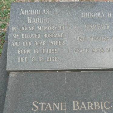 BARBIC Nicholas I. 1899-1968 &amp; Stane 1911-1980