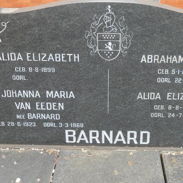 BARNARD Abraham Carel 1891-1969 &amp; Alida Elizabeth 1899-1979 :: VAN EEDEN Johanna Maria nee BARNARD 1923-1968