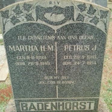BADENHORST Petrus J. 1883-1954 &amp; Martha H.M. 1893-1949