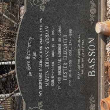 BASSON Martin Johannes Adriaan 1889-1959 &amp; Hester Elizabeth 1900-1990
