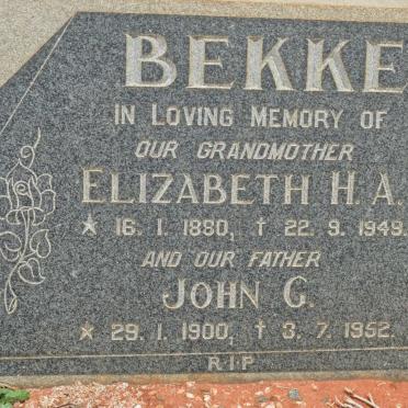 BEKKER Elizabeth H.A. 1880-1949 :: BEKKER John G. 1900-1952