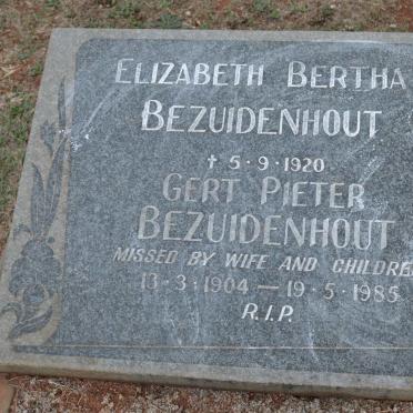 BEZUIDENHOUT Gert Pieter 1904-1985 :: BEZUIDENHOUT Elizabeth Bertha -1920