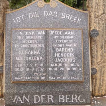 BERG Barend Hendrik Jacobus, van der 1905-1956 &amp; Susanna Magdalena 1908-1997