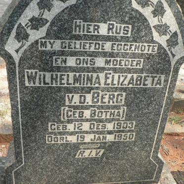 BERG Wilhelmina Elizabeta, v.d. nee BOTHA 1903-1950