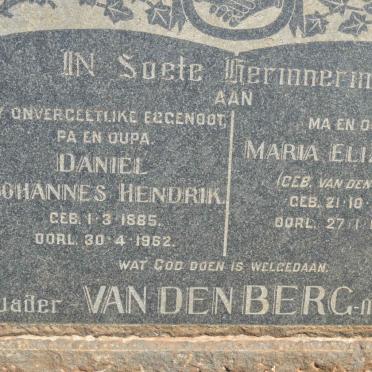 BERG Daniel Johannes Hendrik 1885-1962 &amp; Maria Elizabeth VAN DEN BERG 1889-1981 :: VAN DEN BERG D.J.H. 1912-1970
