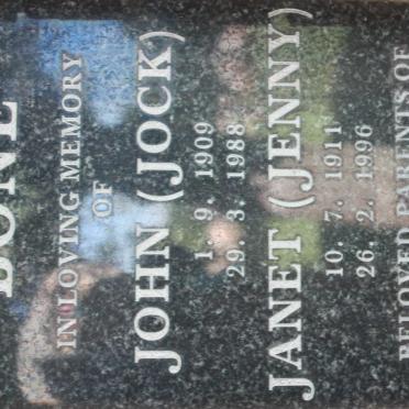 BONE John 1909-1988 &amp; Janet 1911-1996