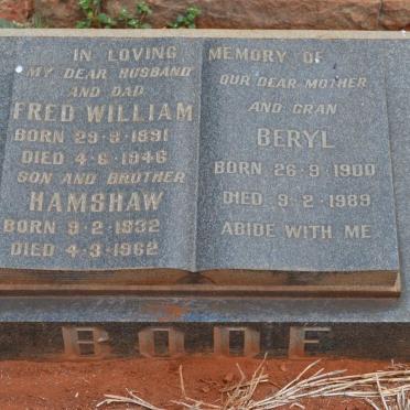 BODE Fred William 1891-1946 &amp; Beryl 1900-1989 :: BODE Hamshaw 1932-1962