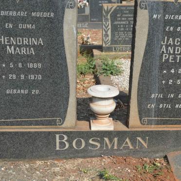 BOSMAN Jacobus Andries Petrus 1895-1965 &amp; Hendrina Maria 1889-1970 :: BOSMAN Bossie 1952-1980