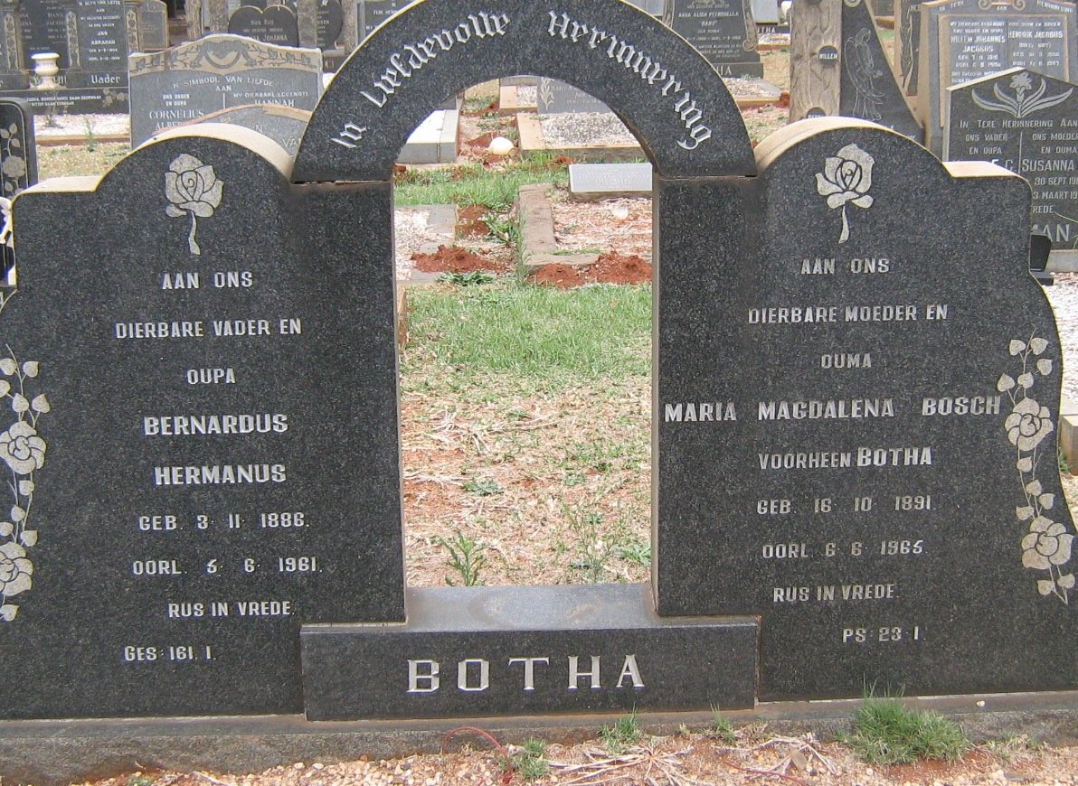 BOTHA Bernardus Hermanus 1886-1961 & Maria Magdalena BOSCH 1891-1965