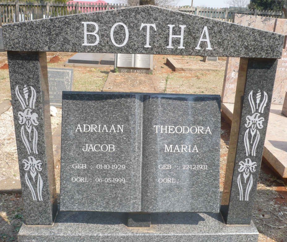 BOTHA Adriaan Jacob 1929-1999 &amp; Theodora M. 1931-