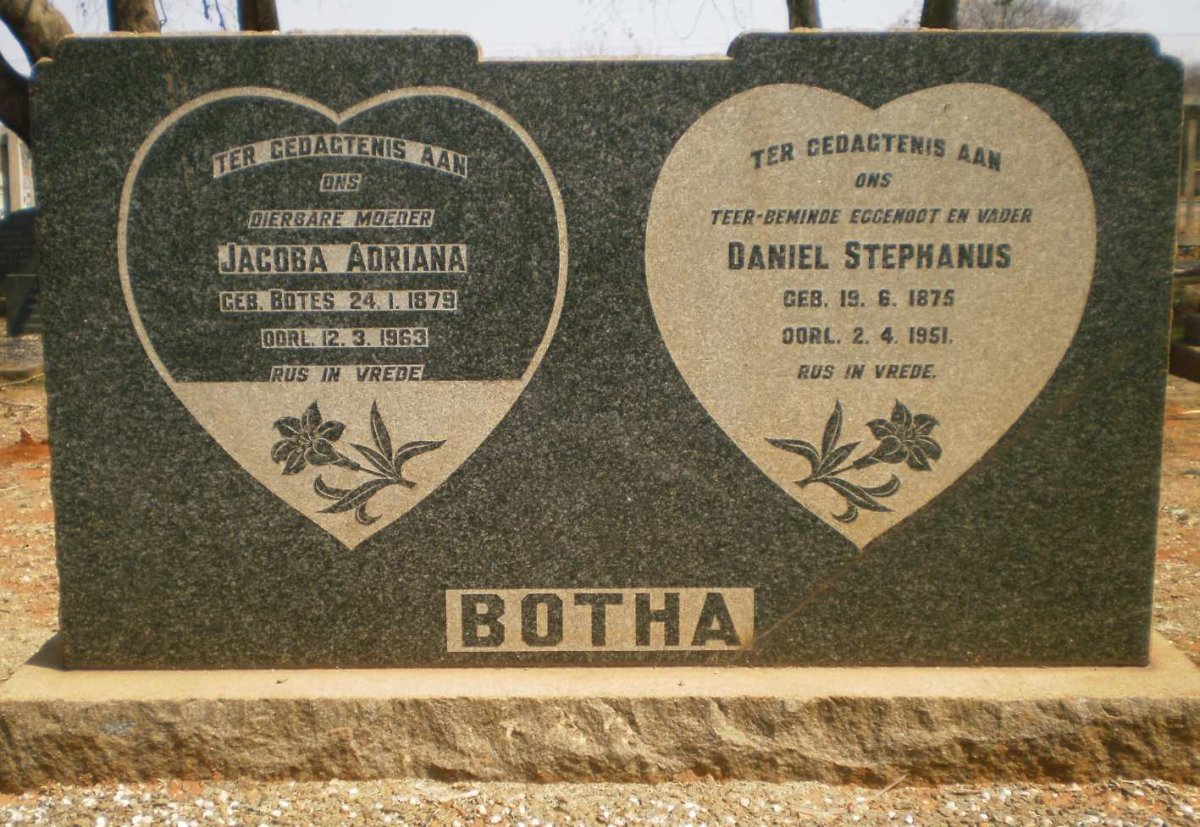 BOTHA Daniel Stephanus 1875-1951 &amp; Jacoba Adriana BOTES 1879-1963