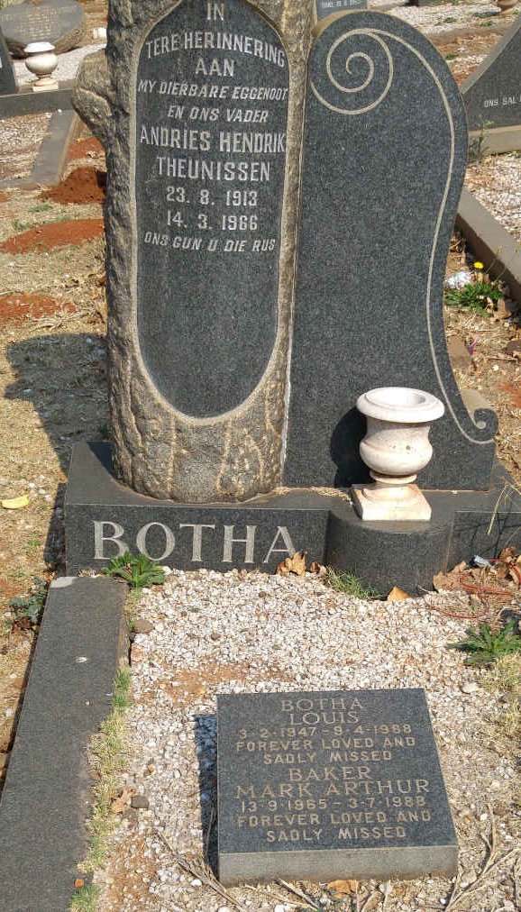 BOTHA Andries Hendrik Theunissen 1913-1966 :: BOTHA Louis 1947-19?8 :: BAKER Mark Arthur 1965-1988
