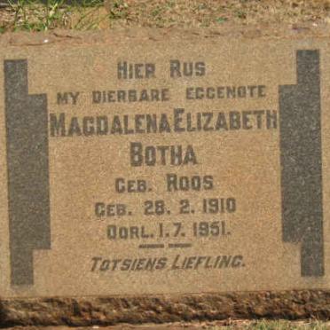 BOTHA Magdalena Elizabeth nee ROOS 1910-1951