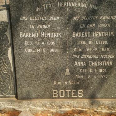 BOTES Barend Hendrik 1890-1959 &amp; Anna Christina 1901-1977 :: BOTES Barend Hendrik 1935-1966