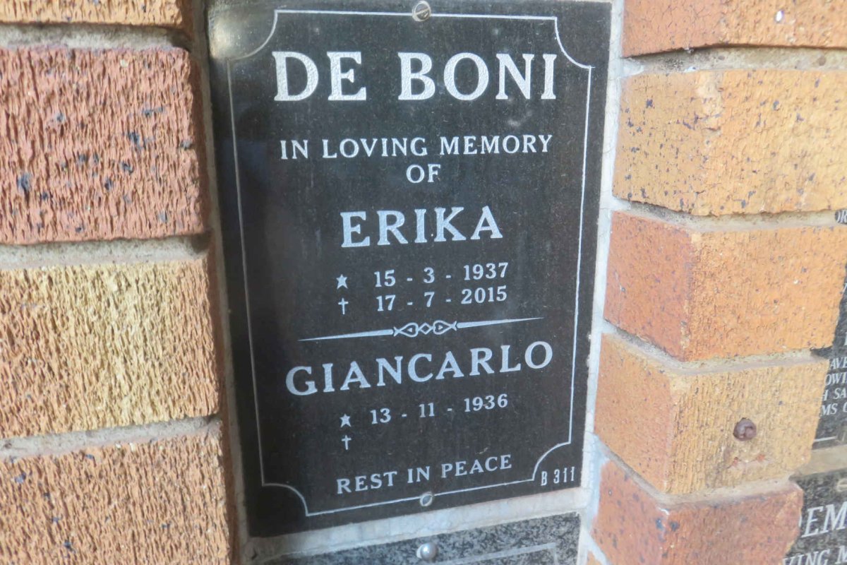 BONI Giancarlo, de 1936- &amp; Erika 1937-2015