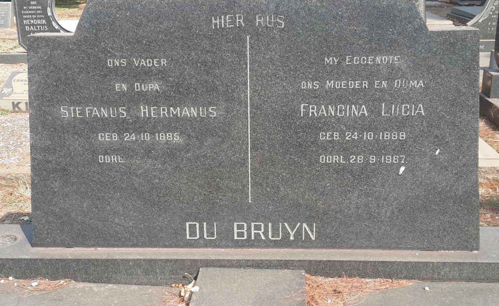 BRUYN Stefanus Hermanus, du 1885- &amp; Francina Lucia 1888-1967