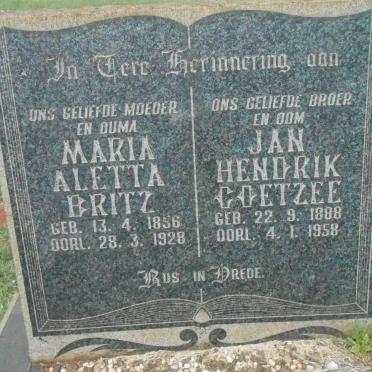 BRITZ Maria Aletta 1856-1928 :: COETZEE Jan Hendrik 1888-1958