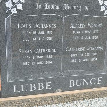 BUNCE Alfred Wright 1879-1958 &amp; Catherine Johanna 1885-1974 :: LUBBE Louis Johannes 1917-2011 &amp; Susan Catherine 1922-201