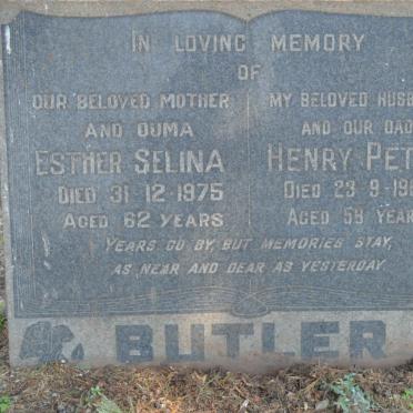 BUTLER Henry Peter -1963 &amp; Ester Selina -1975