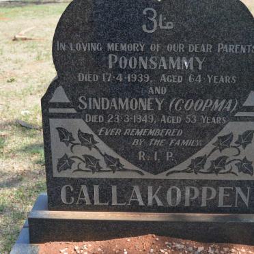 CALLAKOPPEN Poonsammy -1939 &amp; Sindamoney COOPMA -1949