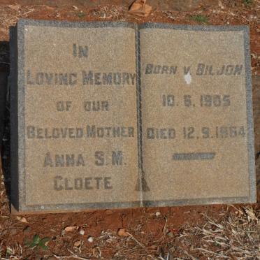 CLOETE Anna S.M nee V. BILJON 1905-1964