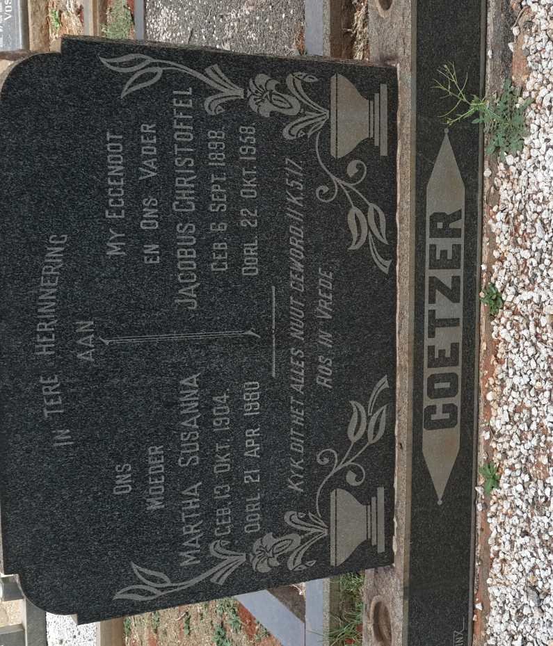 COETZER Jacobus Christoffel 1898-1958 &amp; Martha Susanna 1904-1980