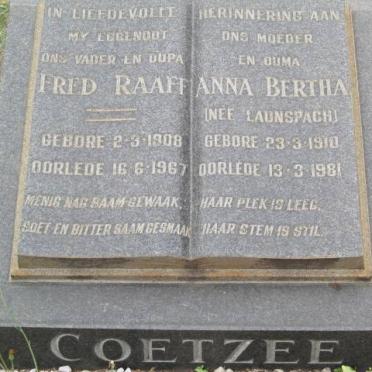COETZEE Fred Raaff 1908-1967 &amp; Anna Bertha LAUNSPACH 1910-1981